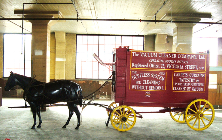 Here is one of those horse-drawn vacuum cleaners, on exhibit at Don Aslett's Cleaning Museum in Pocatello, Idaho. The vacuum was parked on he street; it cleaned buildings with vacuum hoses.