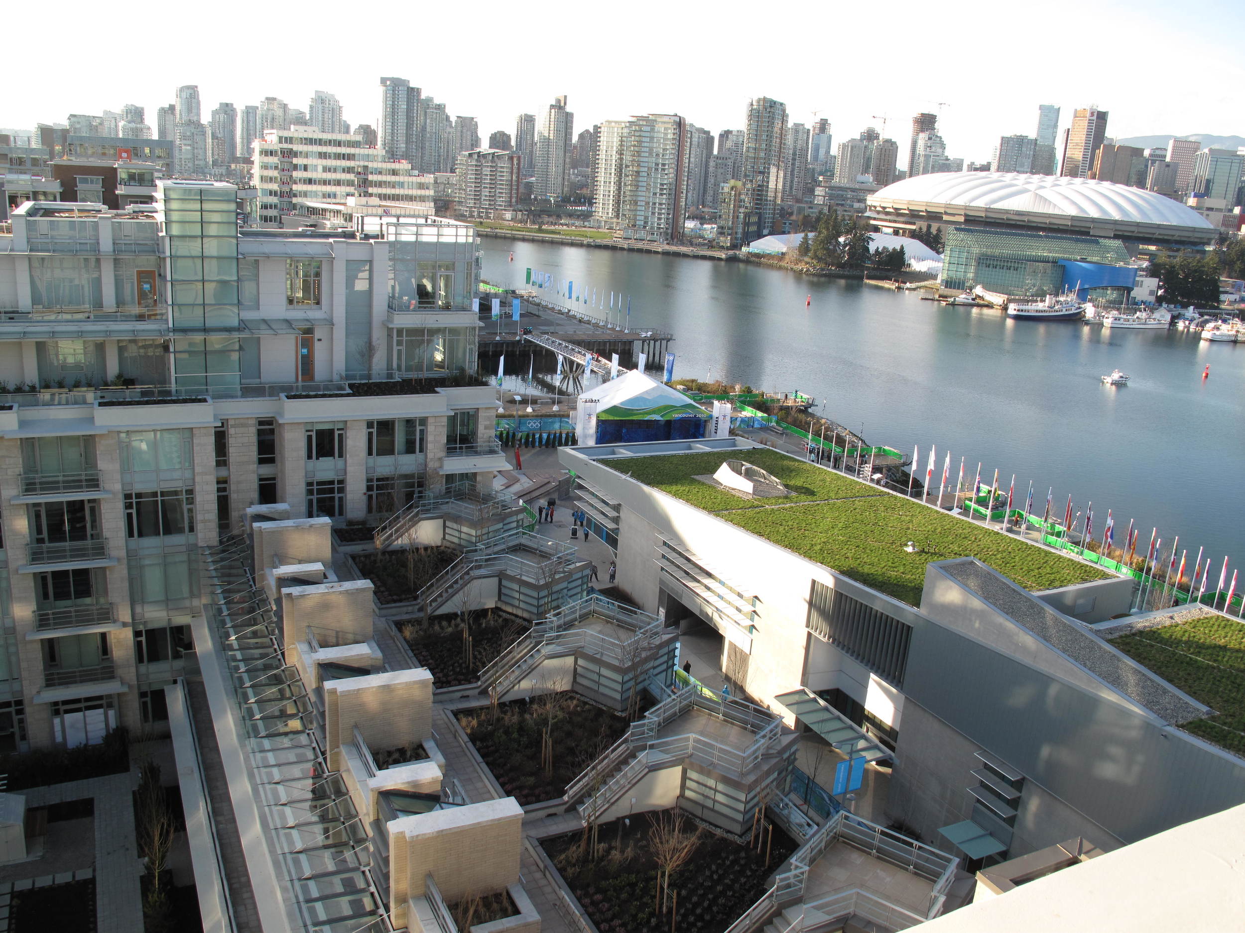 The athletes' village (with eco-designed green roof) is now an under-occupied condo complex.