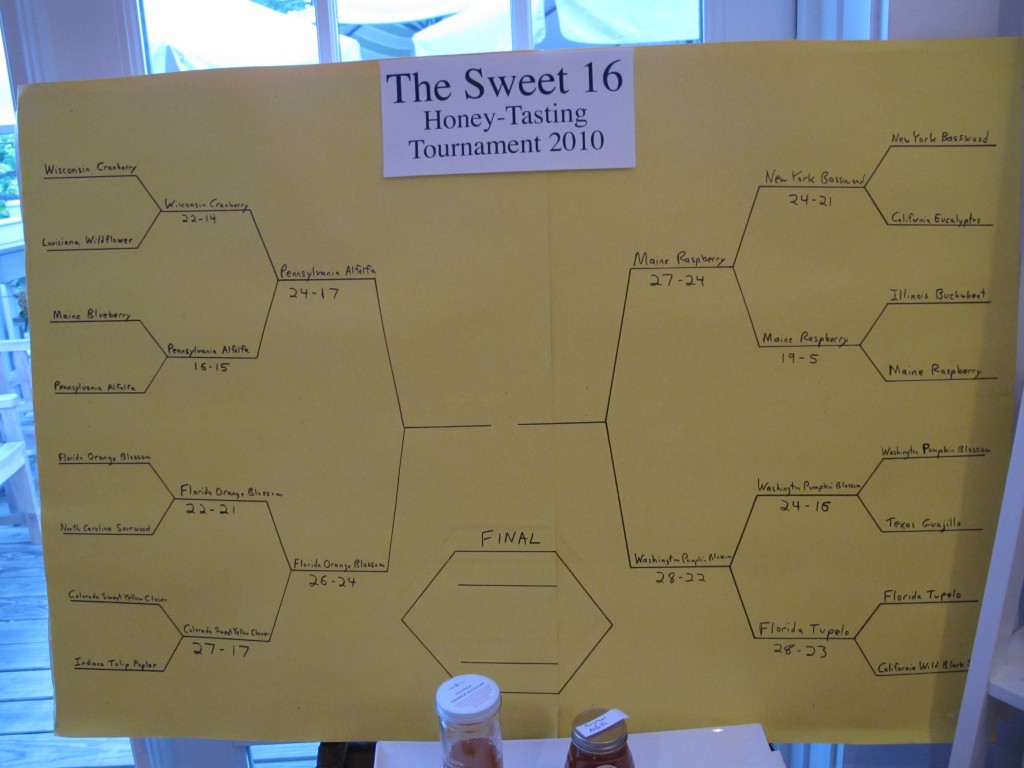 We're narrowed the 16 competitors to a Final Four: Pennsylvania alfalfa, Florida orange blossom, Maine wild raspberry and Washington pumpkin blossom.