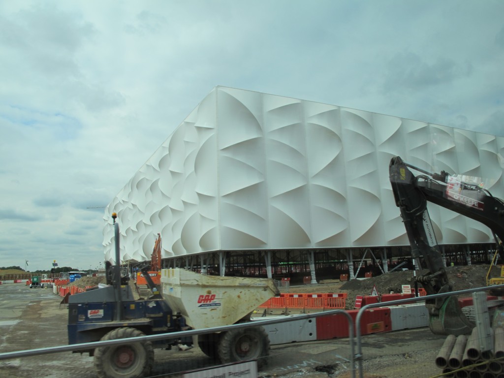 The basketball arena is a beautiful but temporary structure with a fabric covering.
