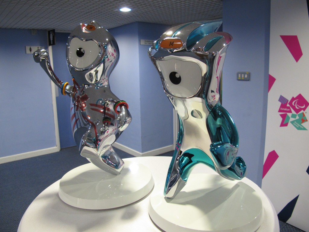 The 2012 mascots are one-eyed metallic creations name Wenlock and Mandeville; the names have historical significance based on Britain's role in helping to inspire the modern Olympics and the Paralympics.