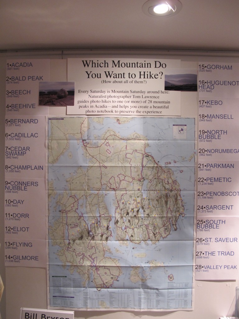 Our Acadia map board offers guidance on where to climb and hike.
