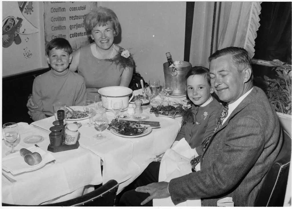 From left: Pamelia's brother, Scott; her mom, Pam; Pamelia; and her dad, Bill, at Au Mouton de Panurge restaurant in Paris in the 1960s.