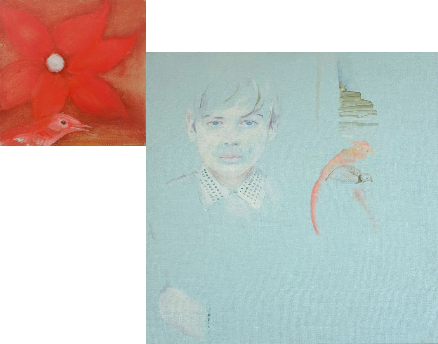 Marius von Brasch, Listening , diptych 50 x 50cm and 20 x 20cm, oil on canvas