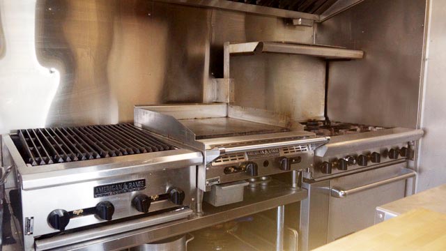 Char-broiler, flattop grill and a six burner. Everything we need to get the job done.