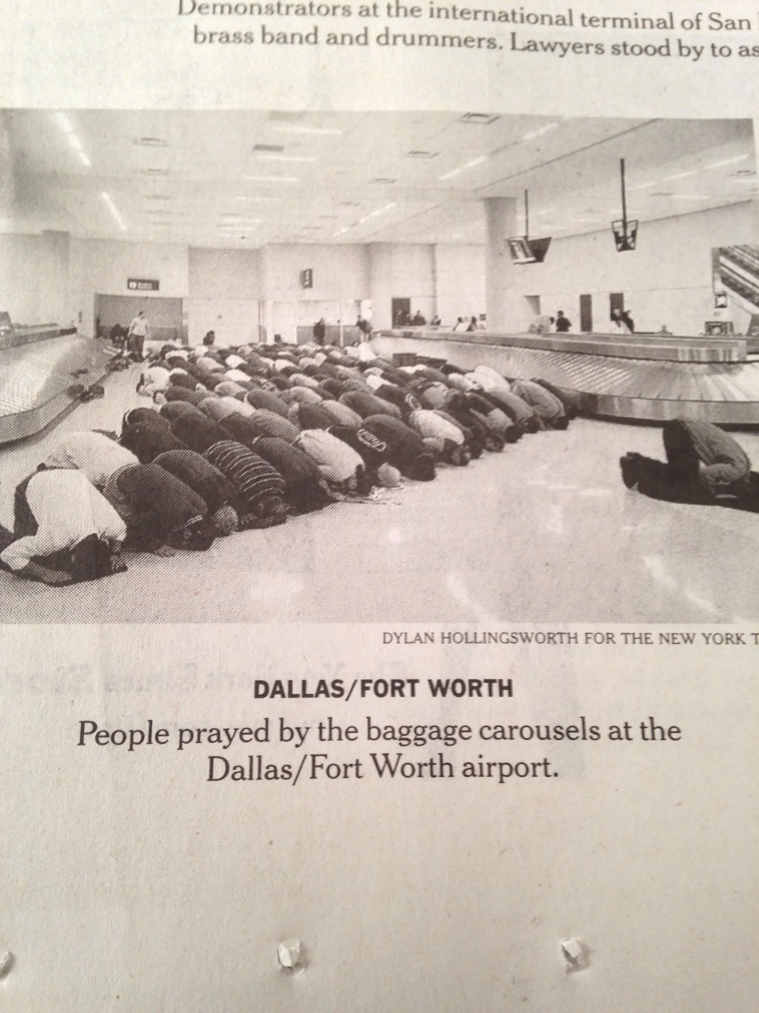 Photo, New York Times, January 30, 2017, post White House announcement of immigration bans.