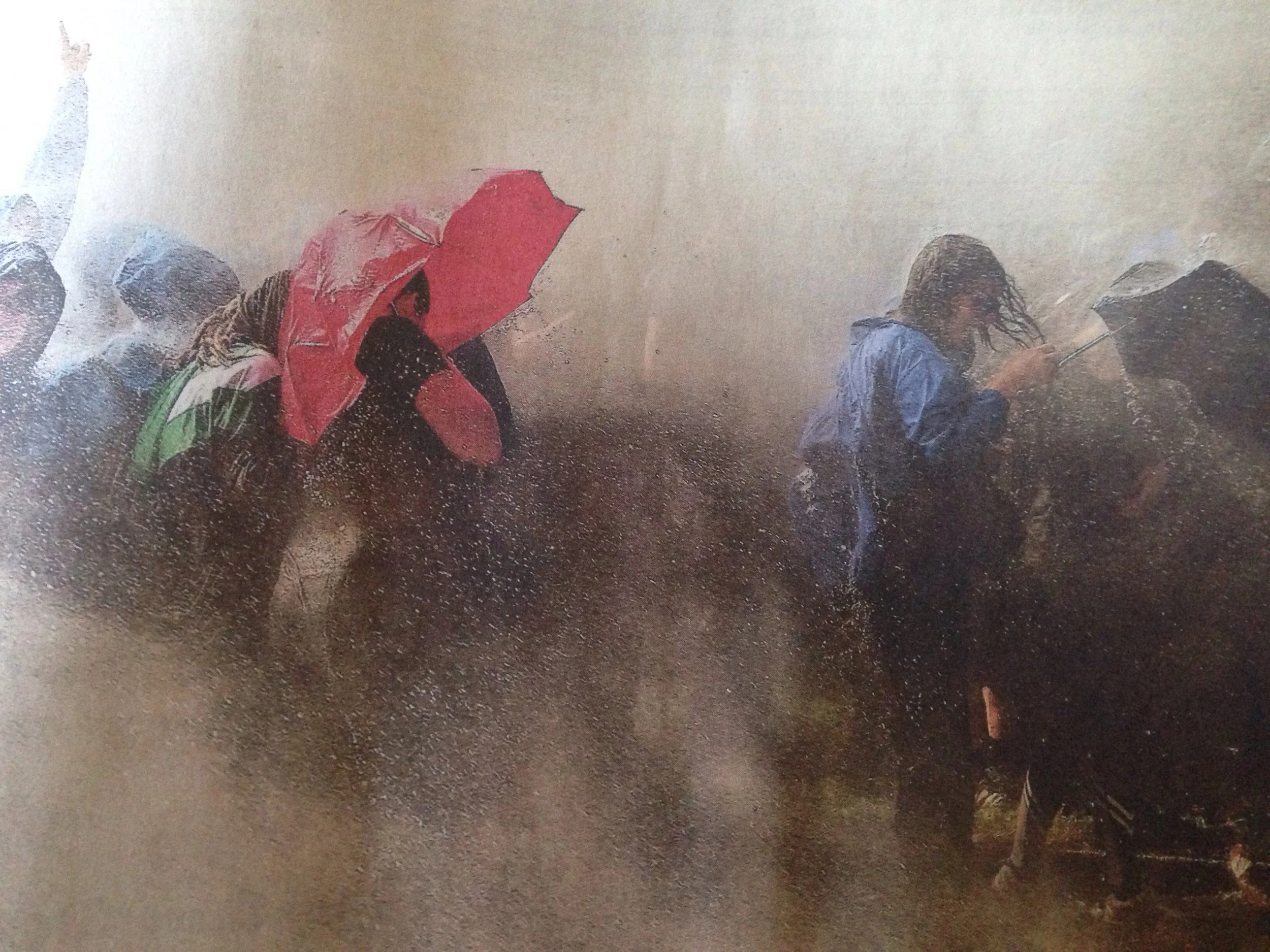 Photo of a protest march outside the G-20 meeting, Hamburg, Germany, as seen in The New York Times, July 8, 2017.