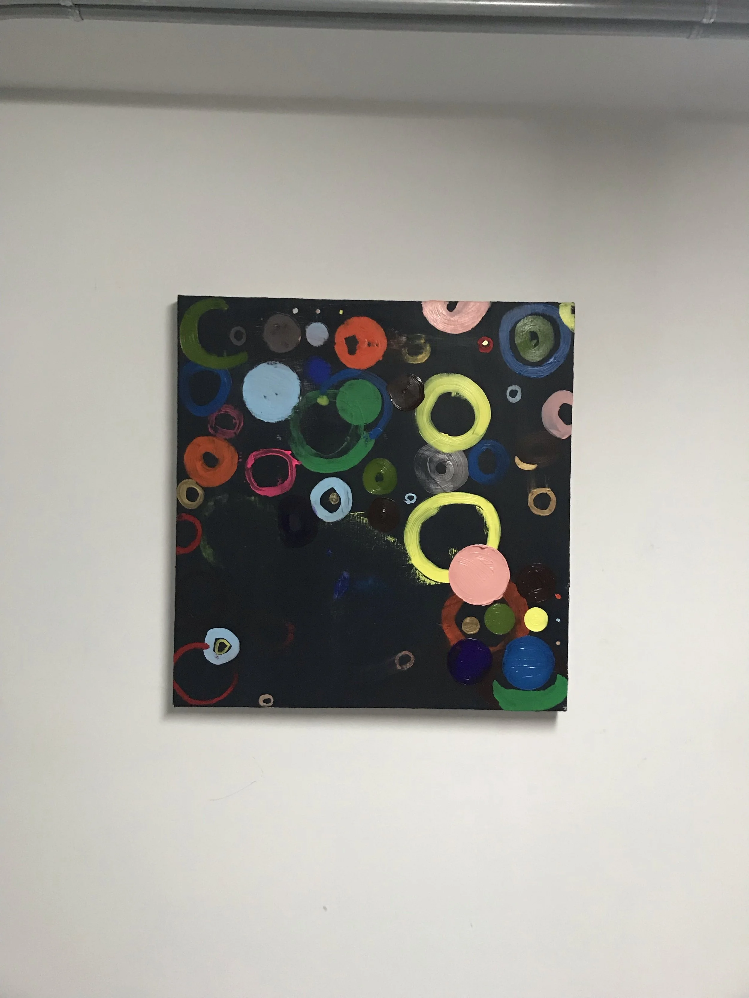 Painting in-progress, “Giotto”, a study in circles. Photo by author, 2019.