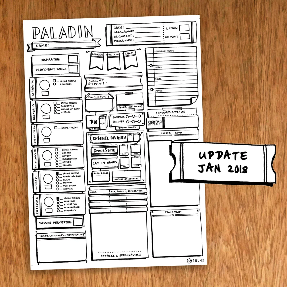 Paladin Individual Character Sheet Pack Classic Style R N W