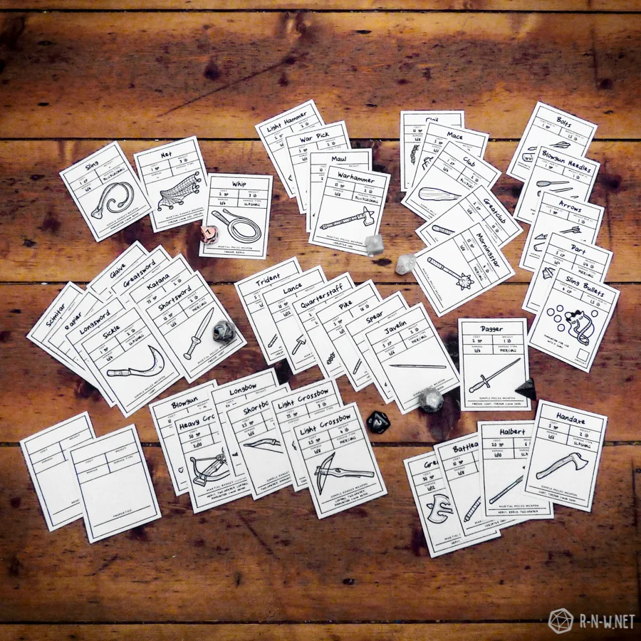 Weapon Cards 5e - Printable Cards