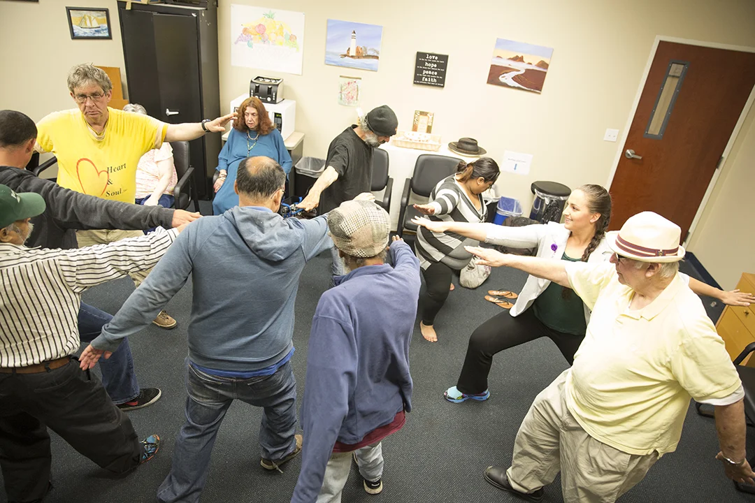 A yoga class taught for our Bridges to Wellness program.
