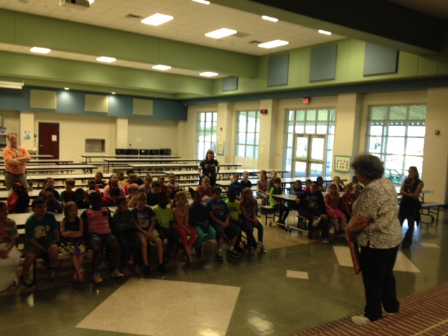 Peggy Spalding Crabtree, descendant of a family that helped settle Waxahachie, spoke to elementary students during Preservation Month and delivered the historic preservation coloring book.&nbsp;