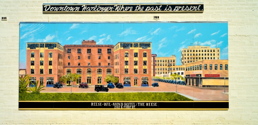 Downtown Harlingen: Where the Past is Present mural collage focuses on historic preservation and seven historic downtown buildings (two are featured)&nbsp;which have all been repurposed.