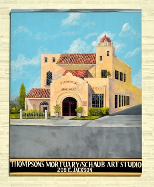 Thompson’s Mortuary/Schaub Art Studio featured in the Where the Past is Present mural collage.