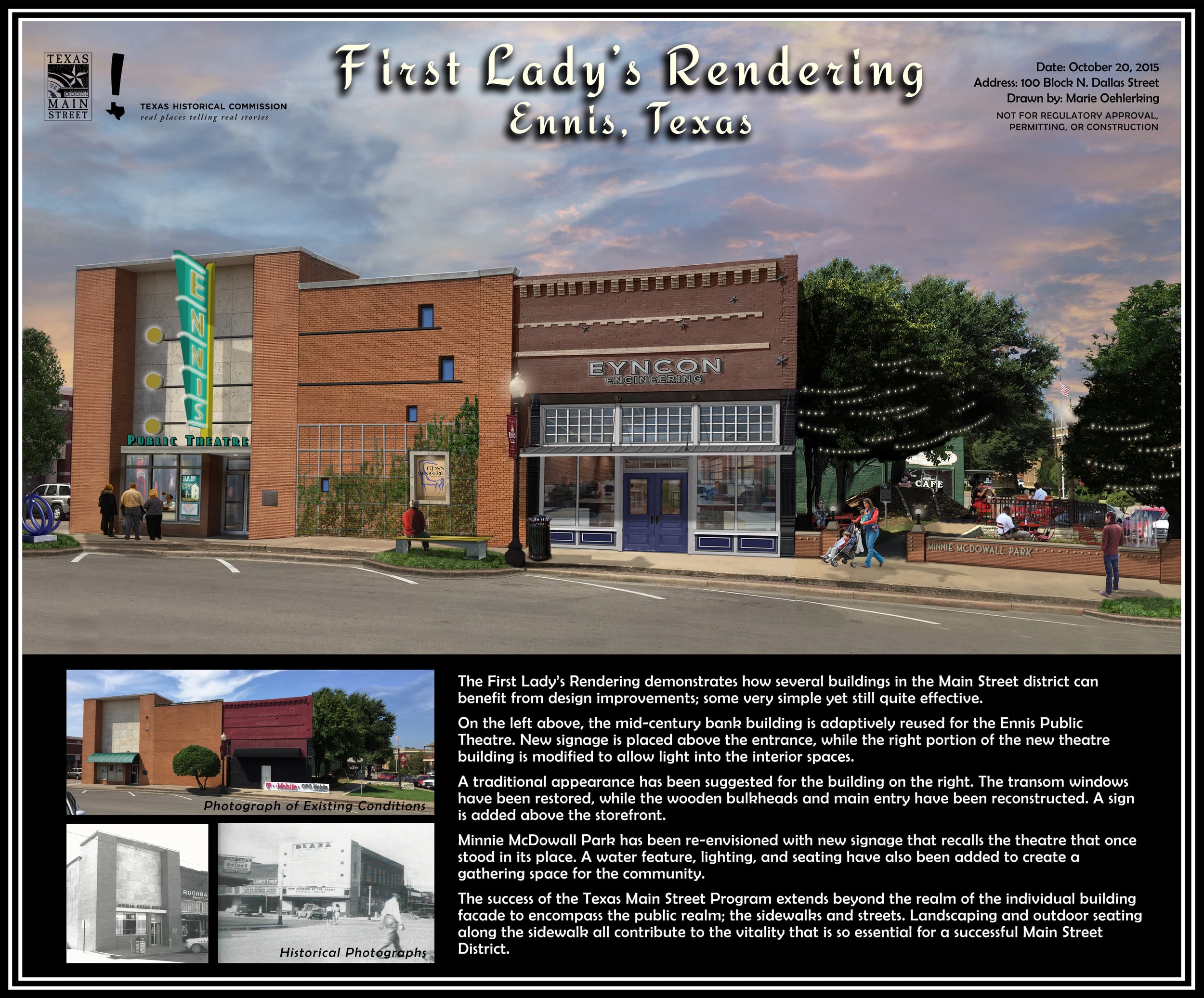 Design renderings created for the 2015 First Lady’s tours to the new Main Street cities of Ennis and Rosenberg.