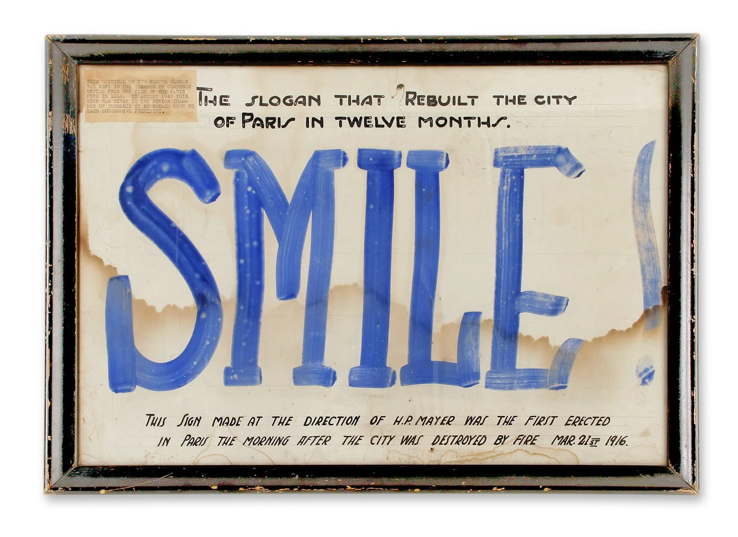 The Chamber President at the time created this sign right after the fire. It became the slogan for rebuilding. (Editor’s note: This spring Paris, Texas, a 23-year Main Street community, will recognize the 100th anniversary of the 1916 fire that dest…