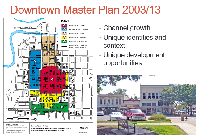 Georgetown character/opportunity areas developed. 10-year update in 2013