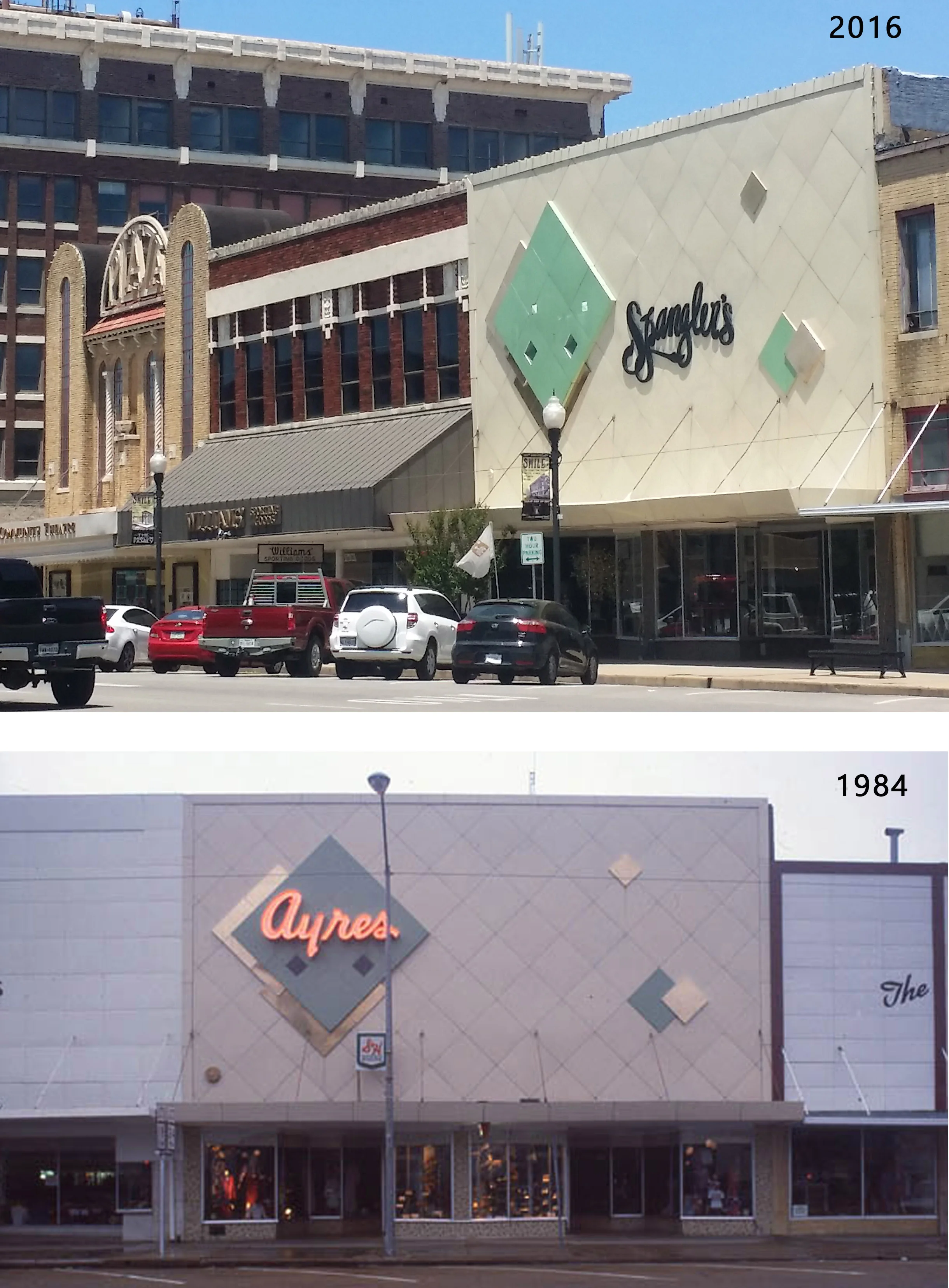 Where: Paris, TXWhen: October 2016Are there such things as good slipcovers? YEP! &nbsp;This one on the far right in Paris was nice to see in person, and to see that the current business has added new signage that fits with the mid-centtury style of …