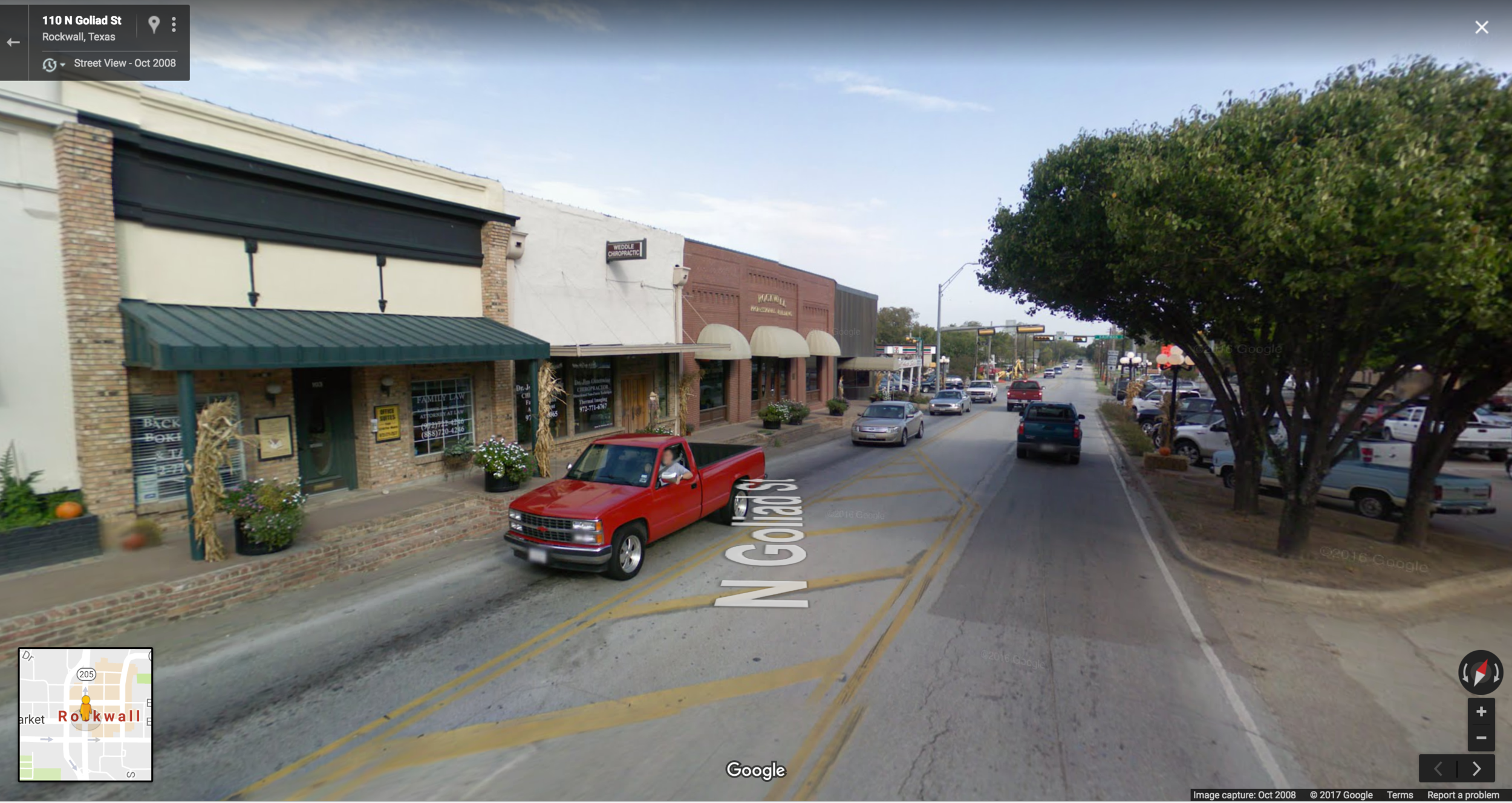 A two-way N. Goliad Street in Rockwal before TxDOT improvements-Google Street View 2008.