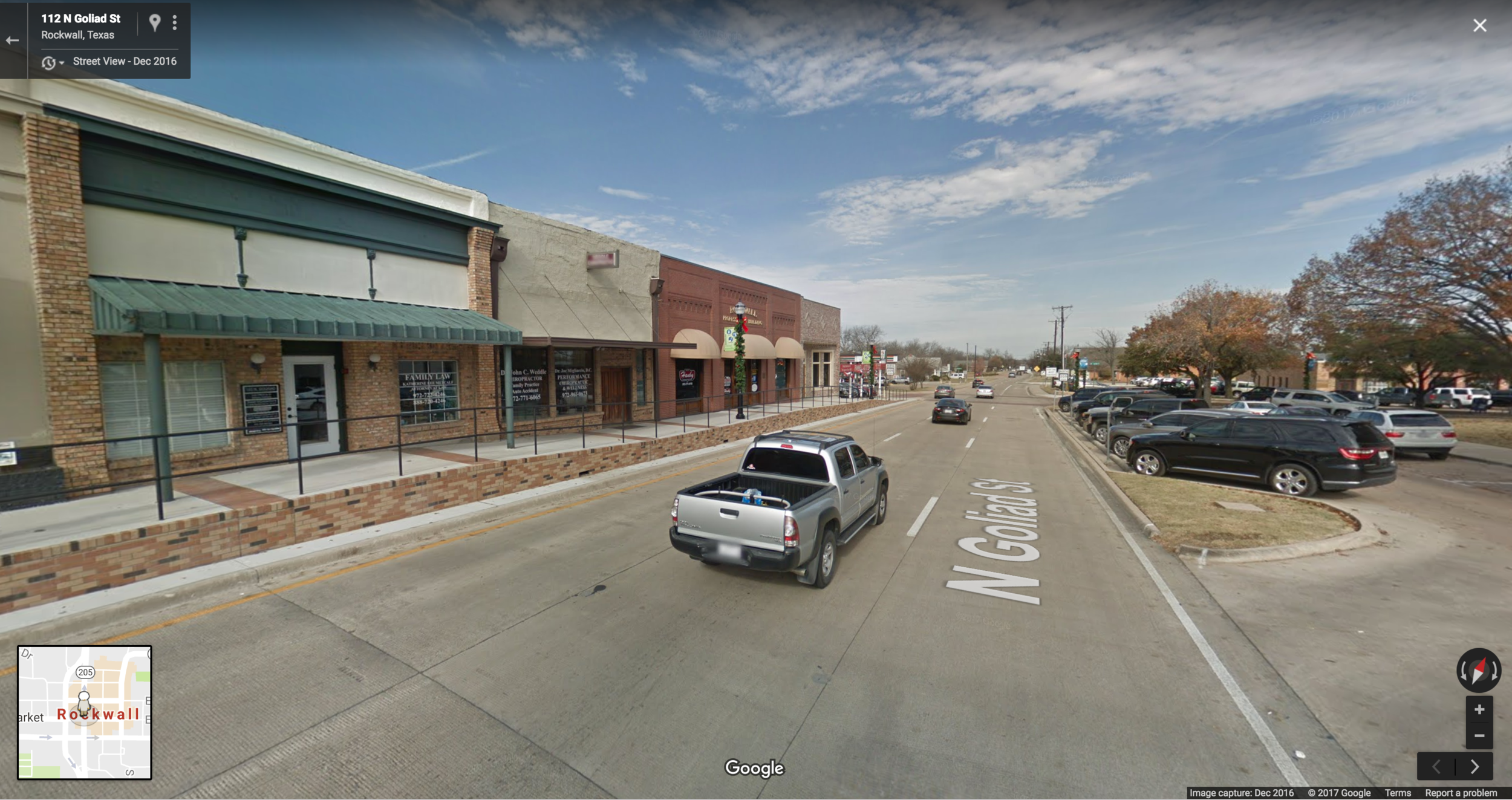 N Goliad Street is now completely car-centric with the addition of handrails to protect people from the higher speed traffic now possible-Google Street View.&nbsp;2016