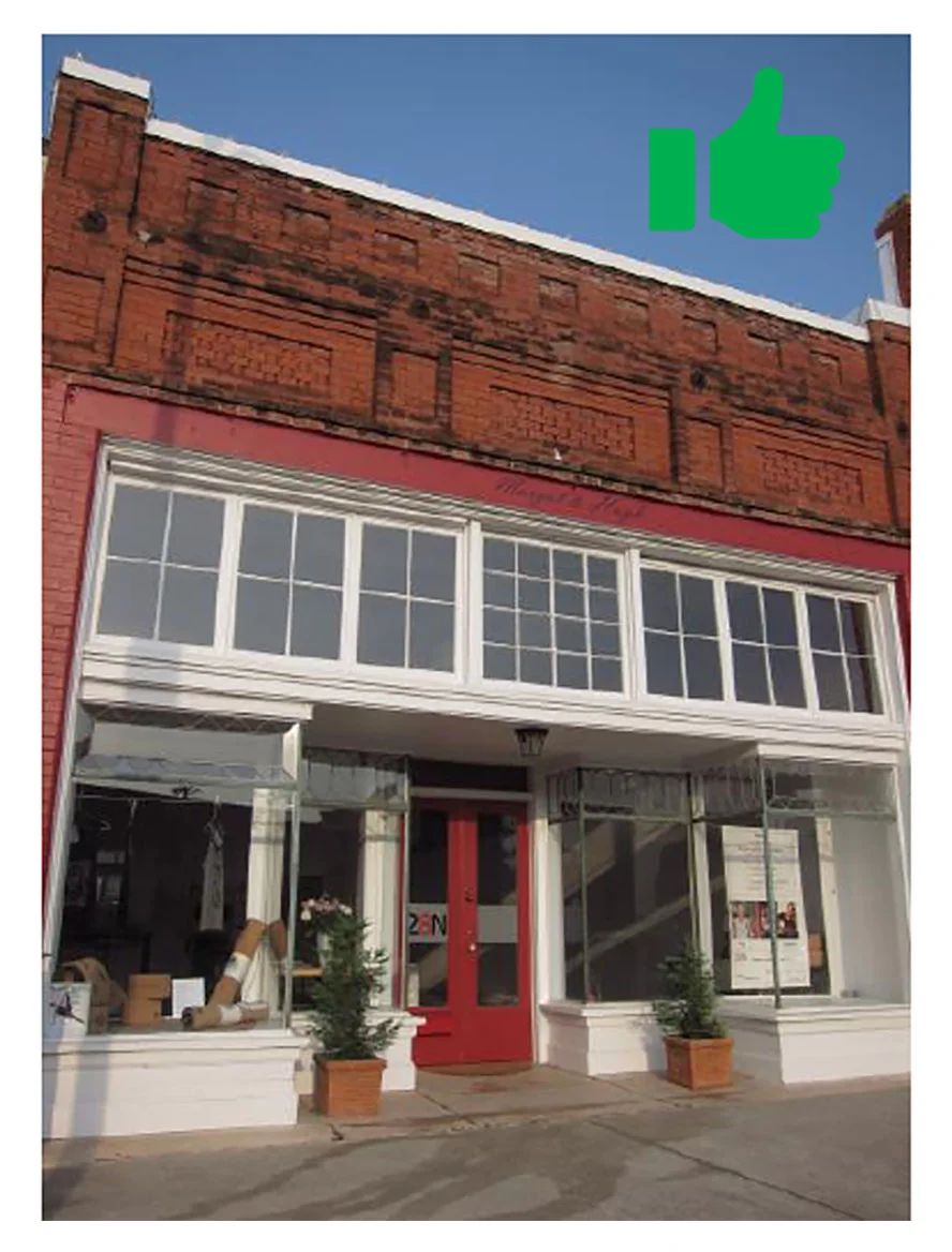 Permit buildings with one floor to use the rear 50% for residential as in this example in Elgin where the front 50% serves as a leasable space occupied by a yoga studio.