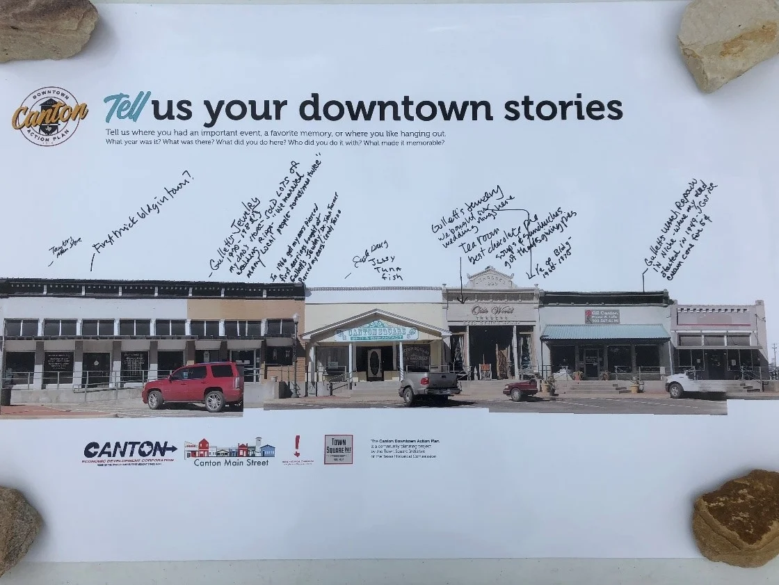 Memory boards of each street were created for residents to write down their connection to the historic buildings around the town square.