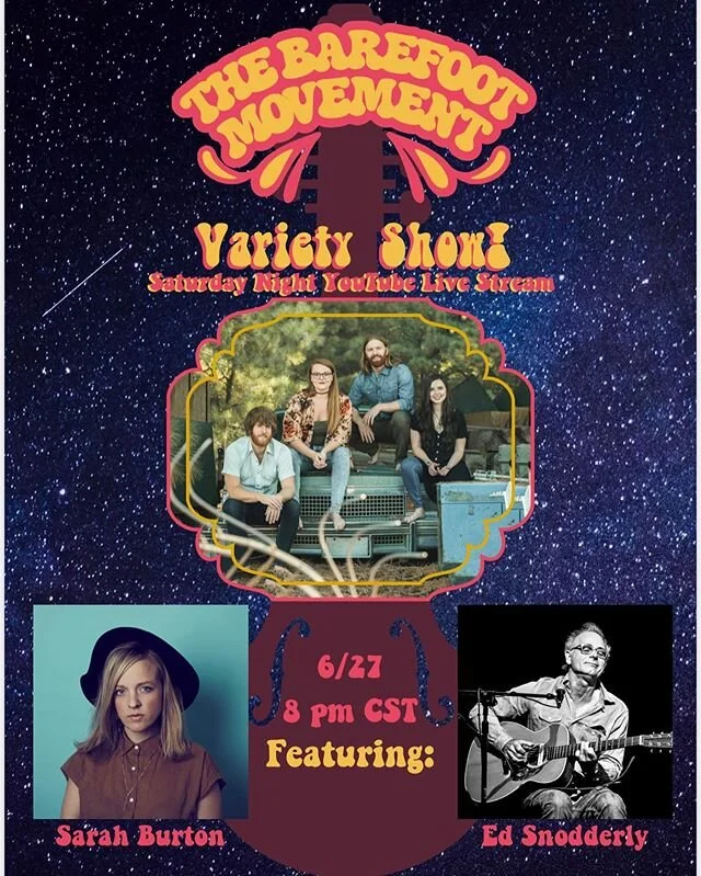 This Saturday I&rsquo;ll be a special guest on @thebarefootmovement &lsquo;s YouTube variety show along with @edsnodderly ! Go check out their tunes and join us Saturday at 8 pm central for the show 💗 link to the show is in my bio - you can save it 