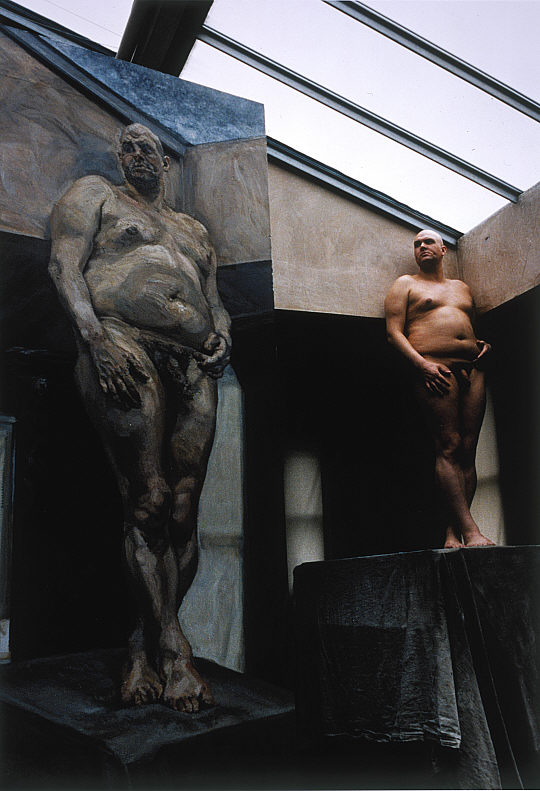 Leigh Bowery posing for the 1994 "Leigh Under a Skylight"