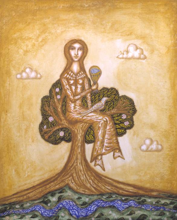Cecil Collins, The Artist's Wife Seated In A Tree, 1976