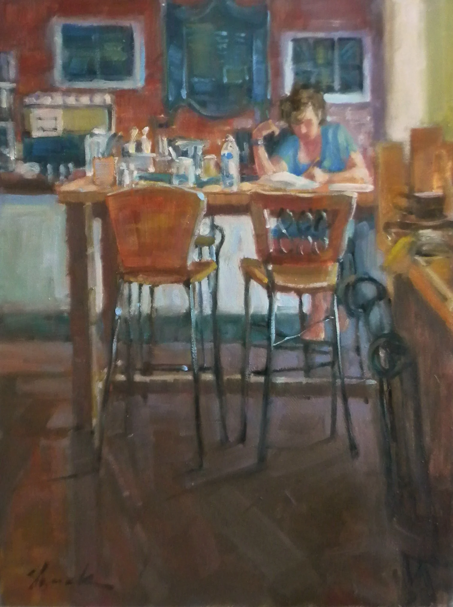 Afternoon at J's Corner_ 12x9_ oil_ Vicki Shuck.JPG