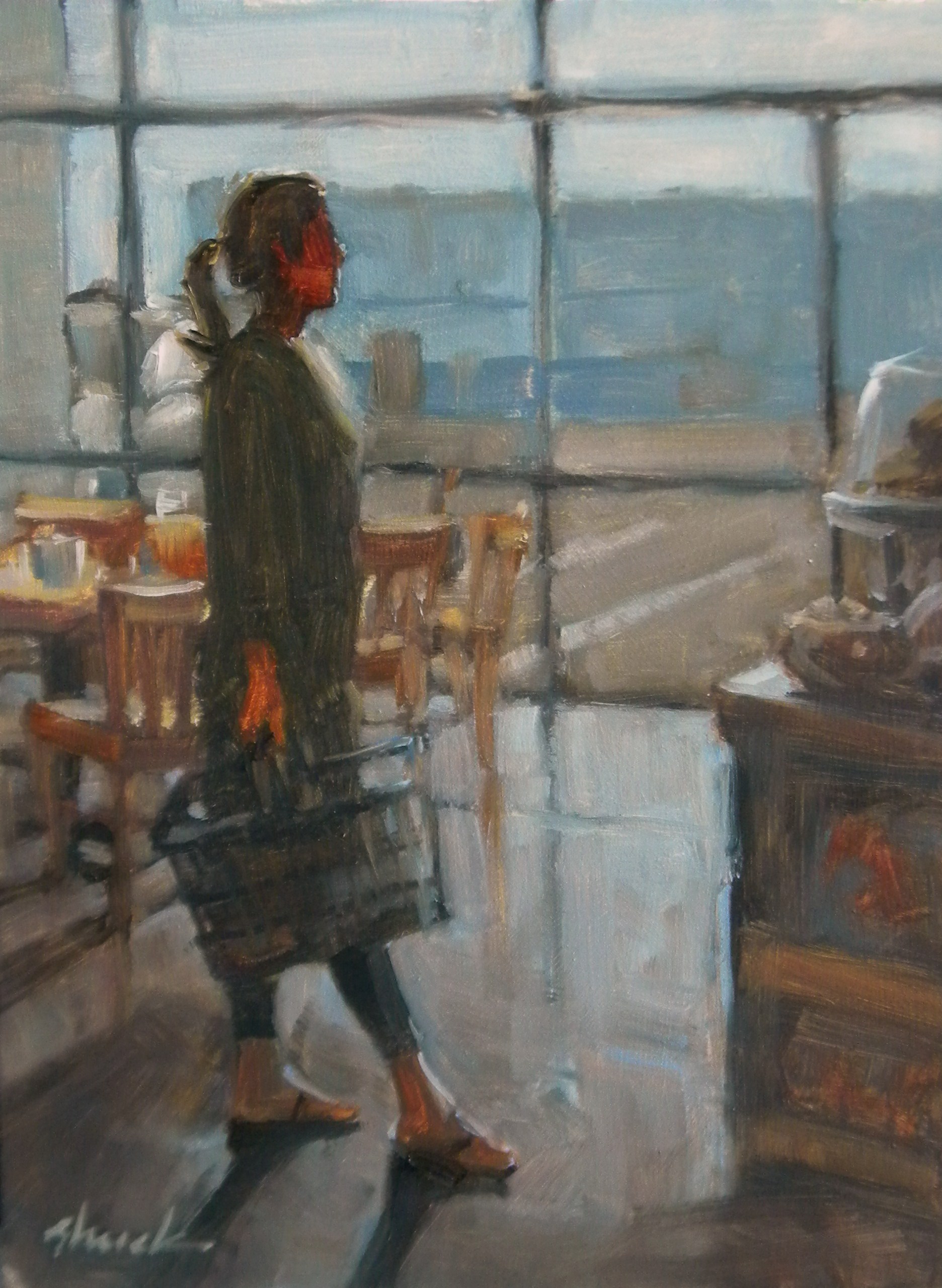At the Coffee Bar_ 8x6_ oil_ Vicki Shuck.JPG