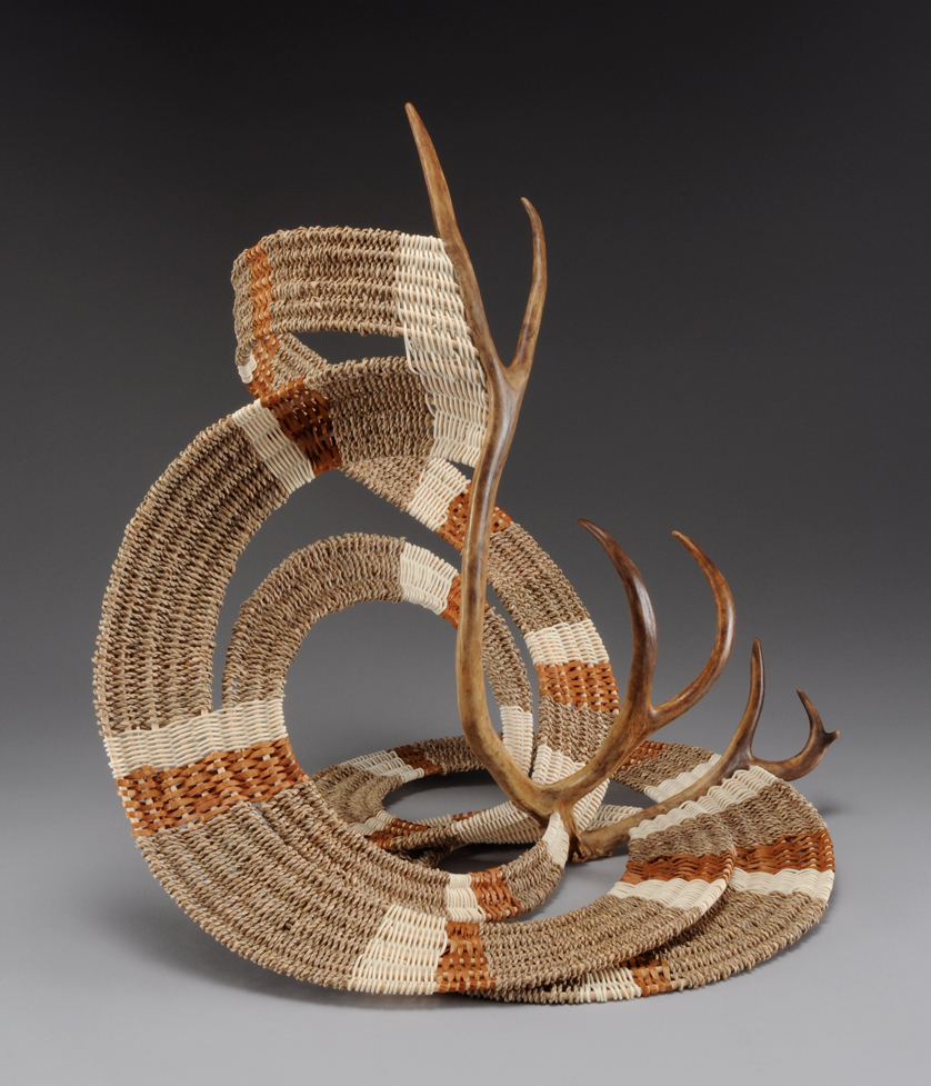 Contemporary Basket with Reindeer Antler by Leslee Burtt