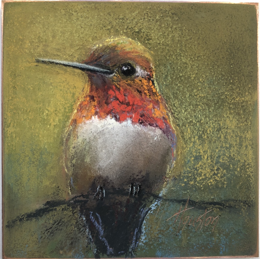 "Hummingbird" 8x8, Pastel on copper $525