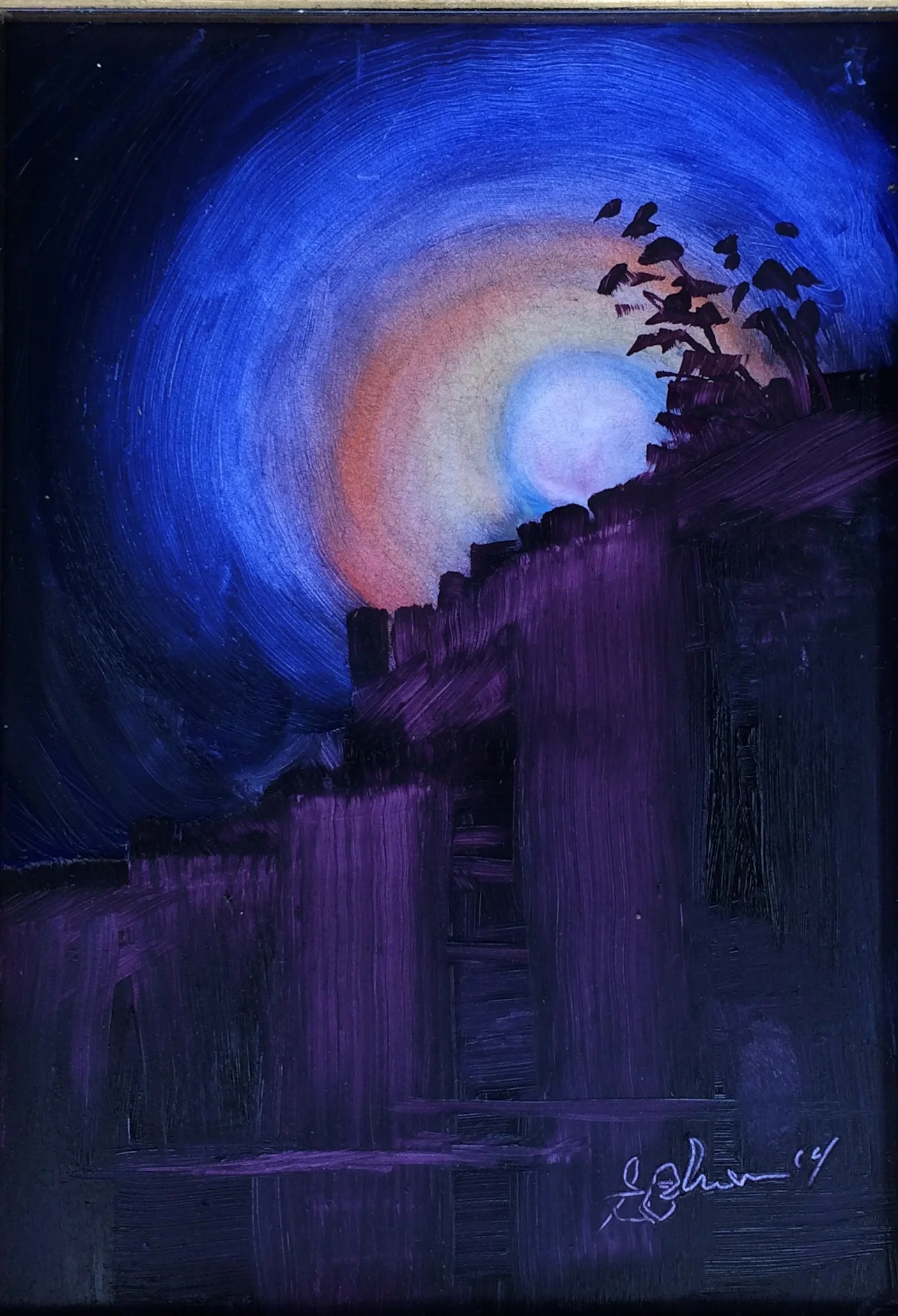 Post Eclipse Moon Setting. 5x7 oil on board, October 2014 (Sold)