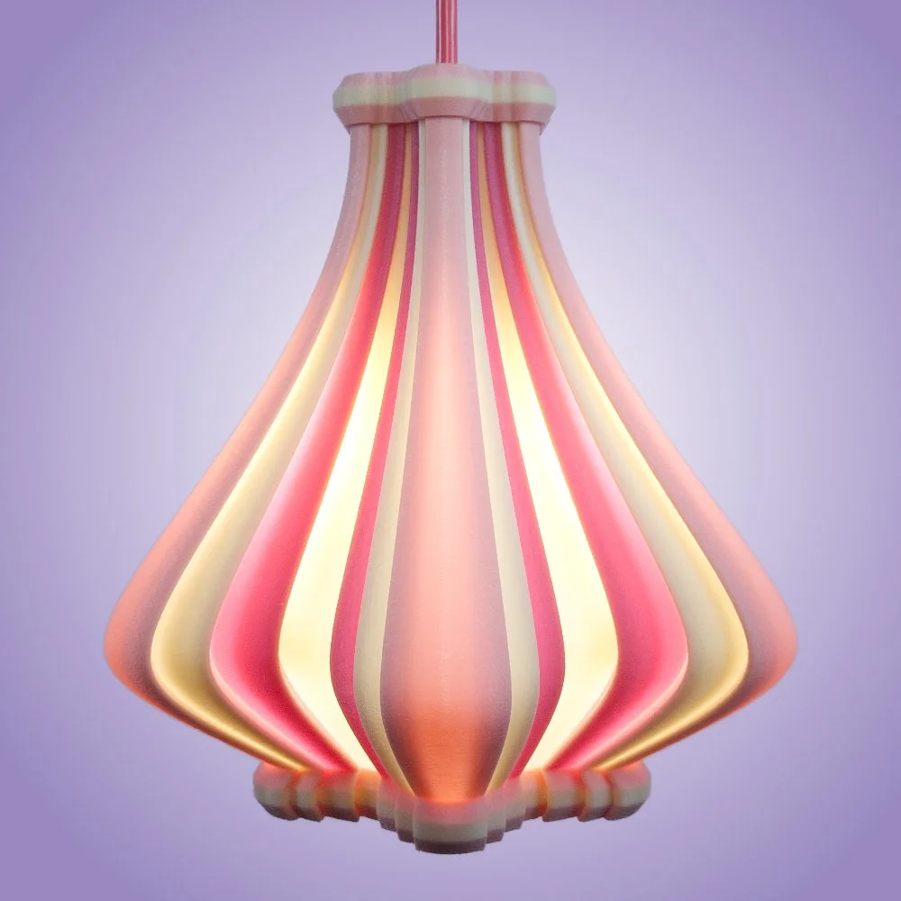 Ribbons pendant lamp in pinks seen from the front