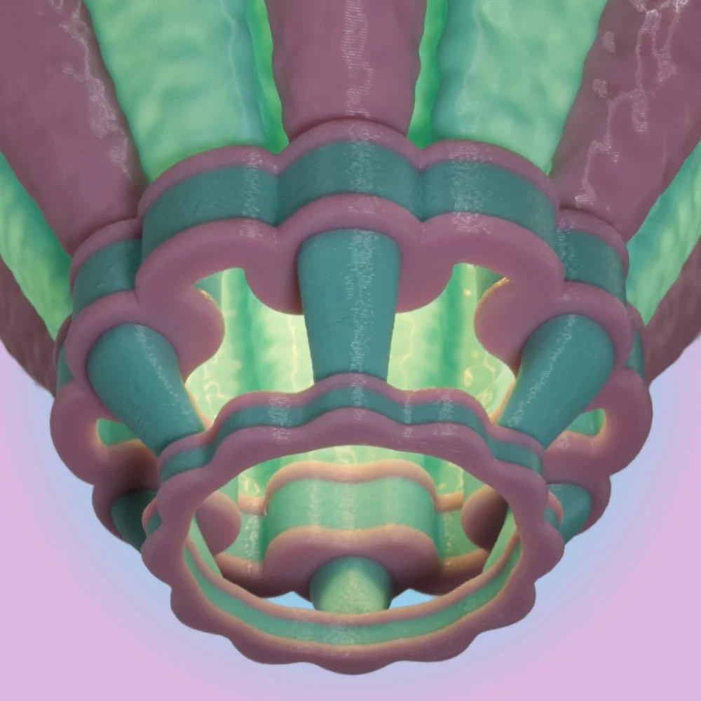 Airship pendant lamp in berry colors, viewed from the bottom