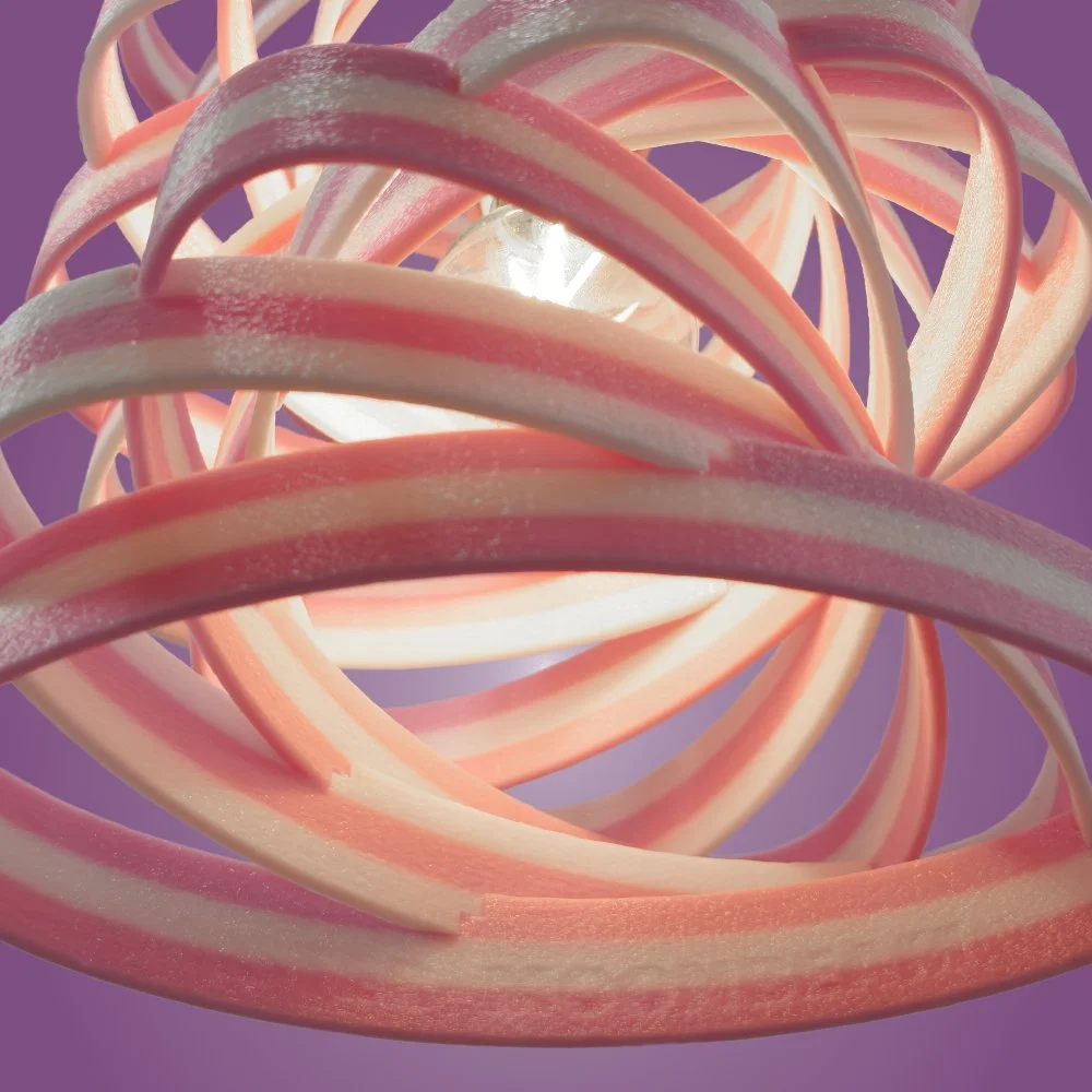 Spinoval pink pendant lamp seen from the bottom