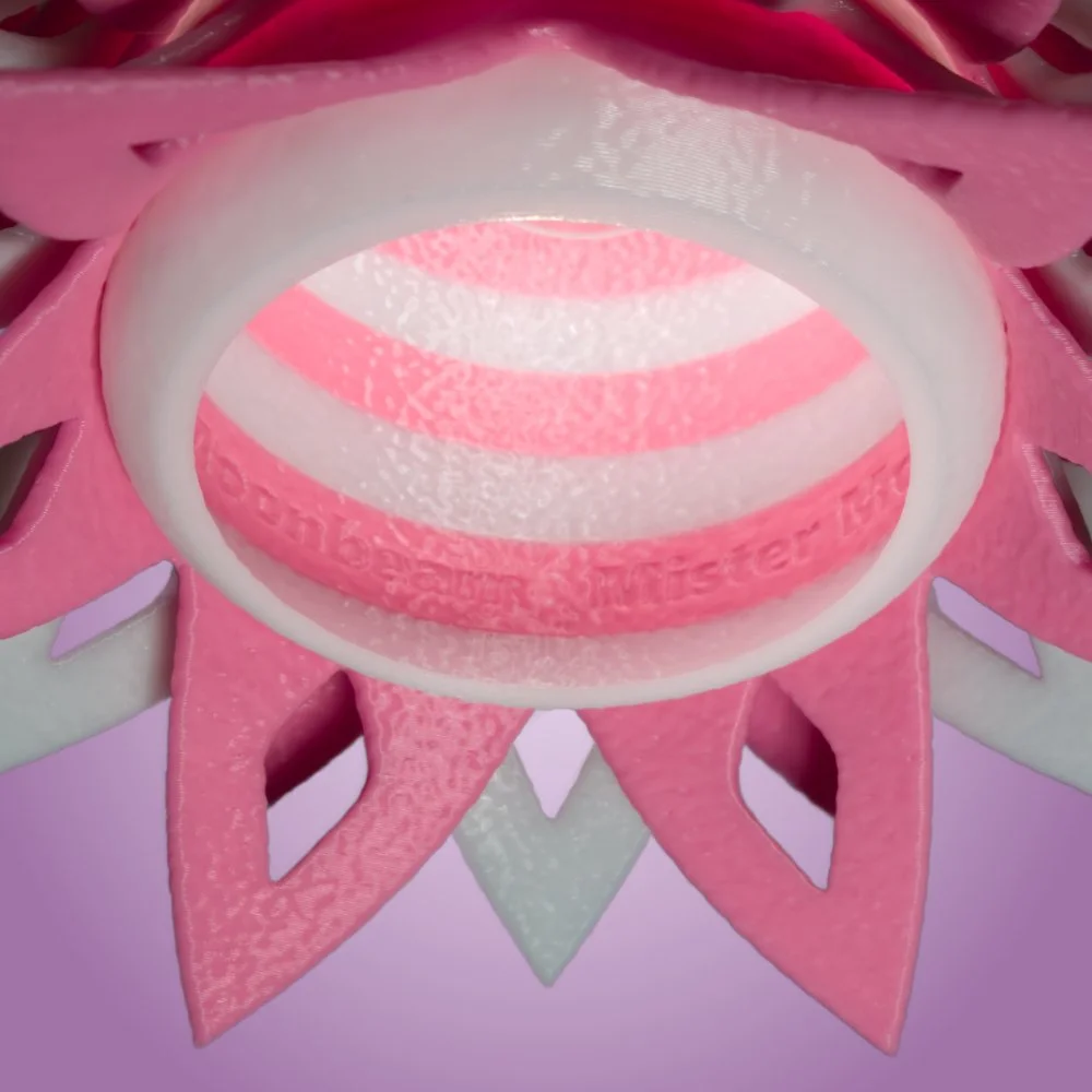 Pinecone pink pendant lamp seen from the bottom