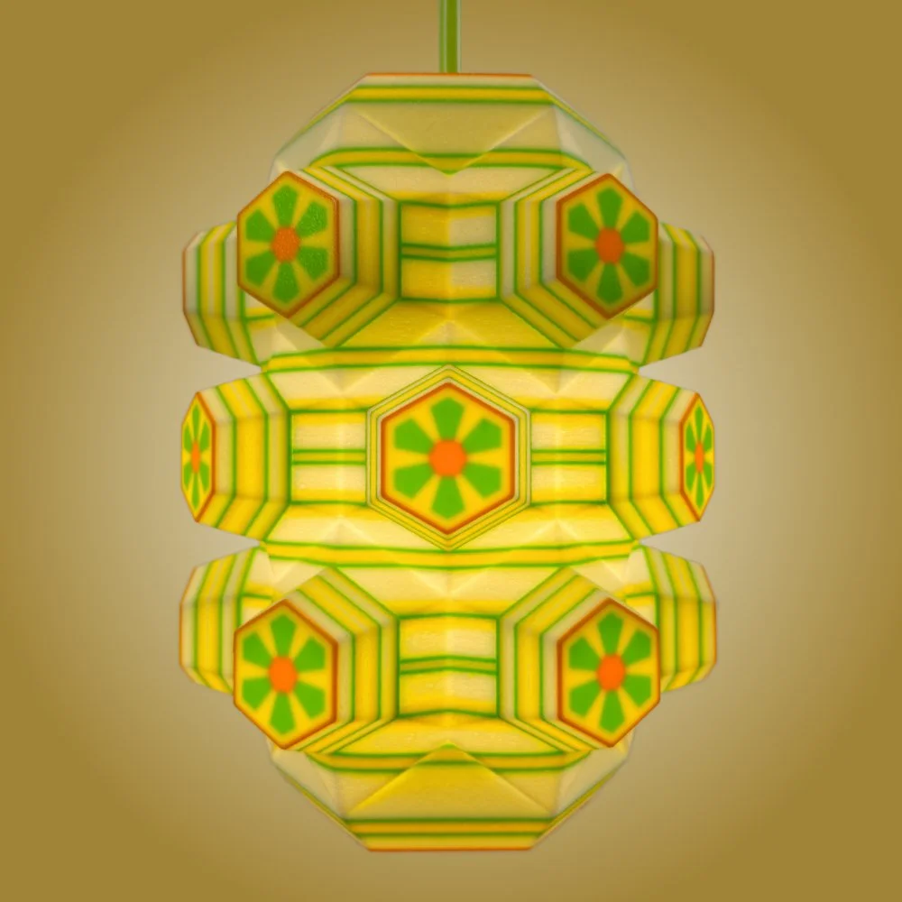 Honeycomb citrus pendant lamp seen from the front