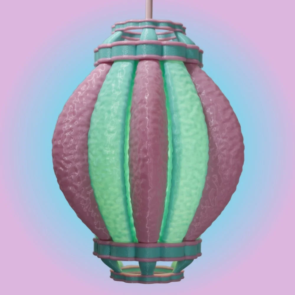 Airship pendant lamp in berry colors, side view