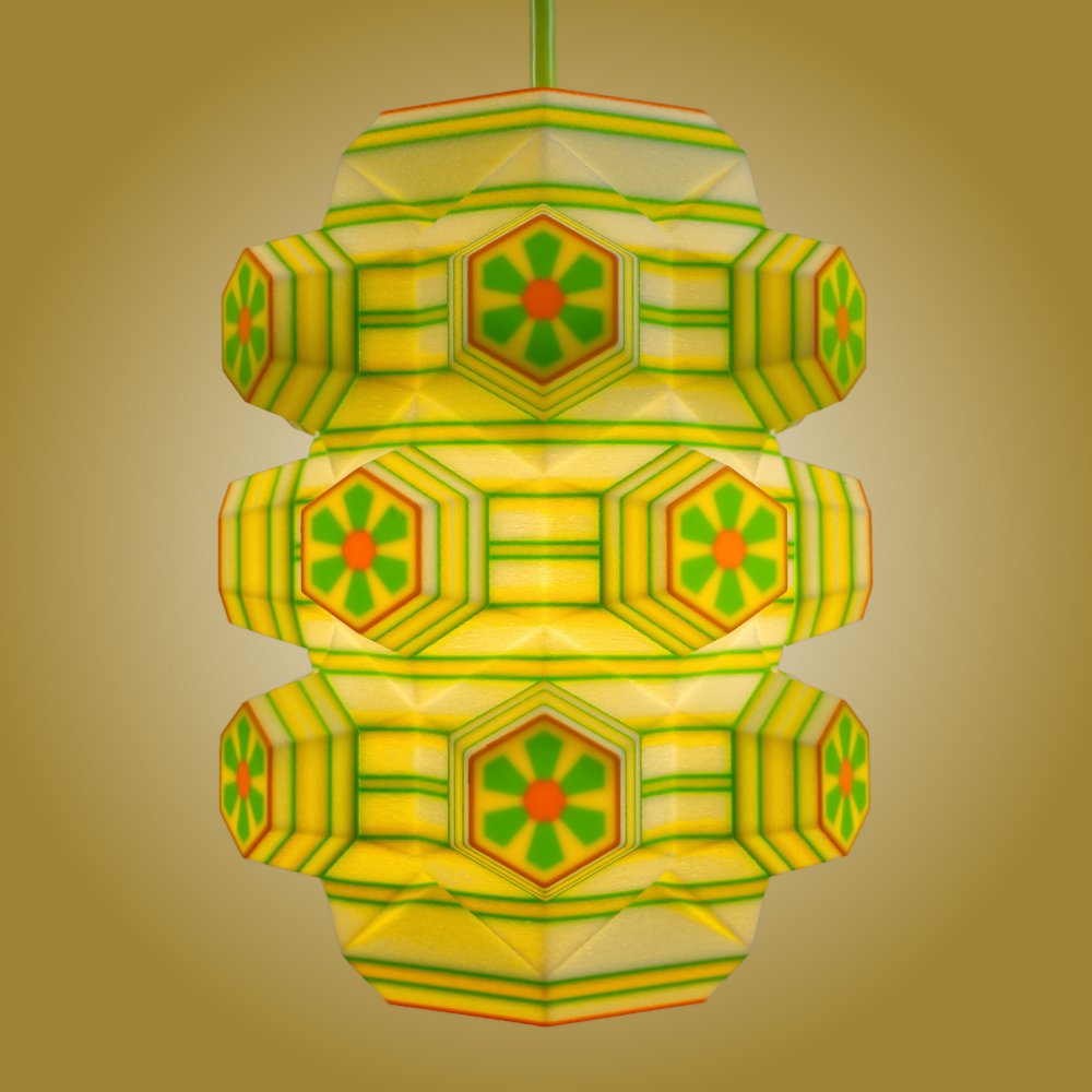 Honeycomb citrus pendant lamp seen from the side