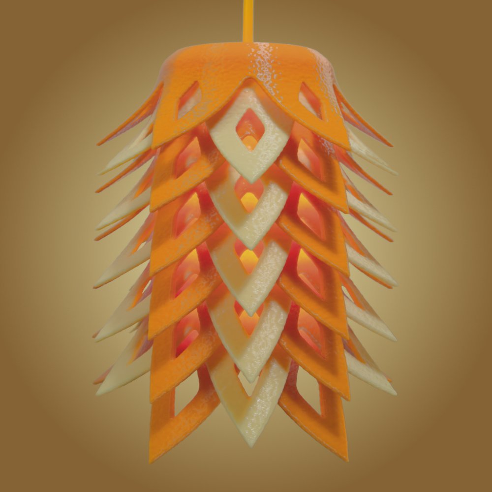 Pinecone orange and lemon pendant lamp seen from the front
