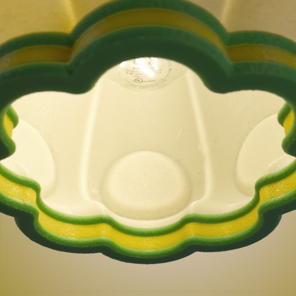 Garlic pendant lamp in citrus colors, viewed from the bottom