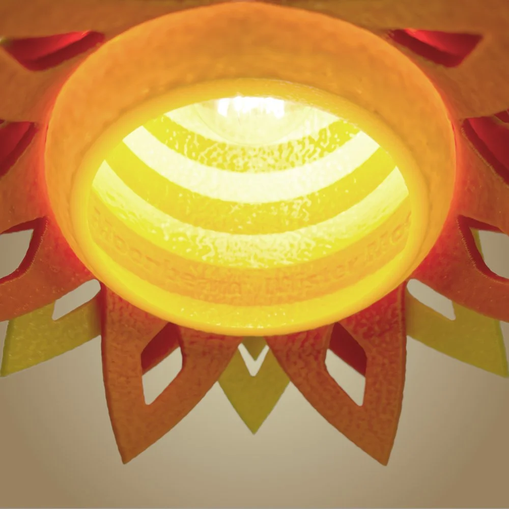 Pinecone orange and lemon pendant lamp seen from the bottom