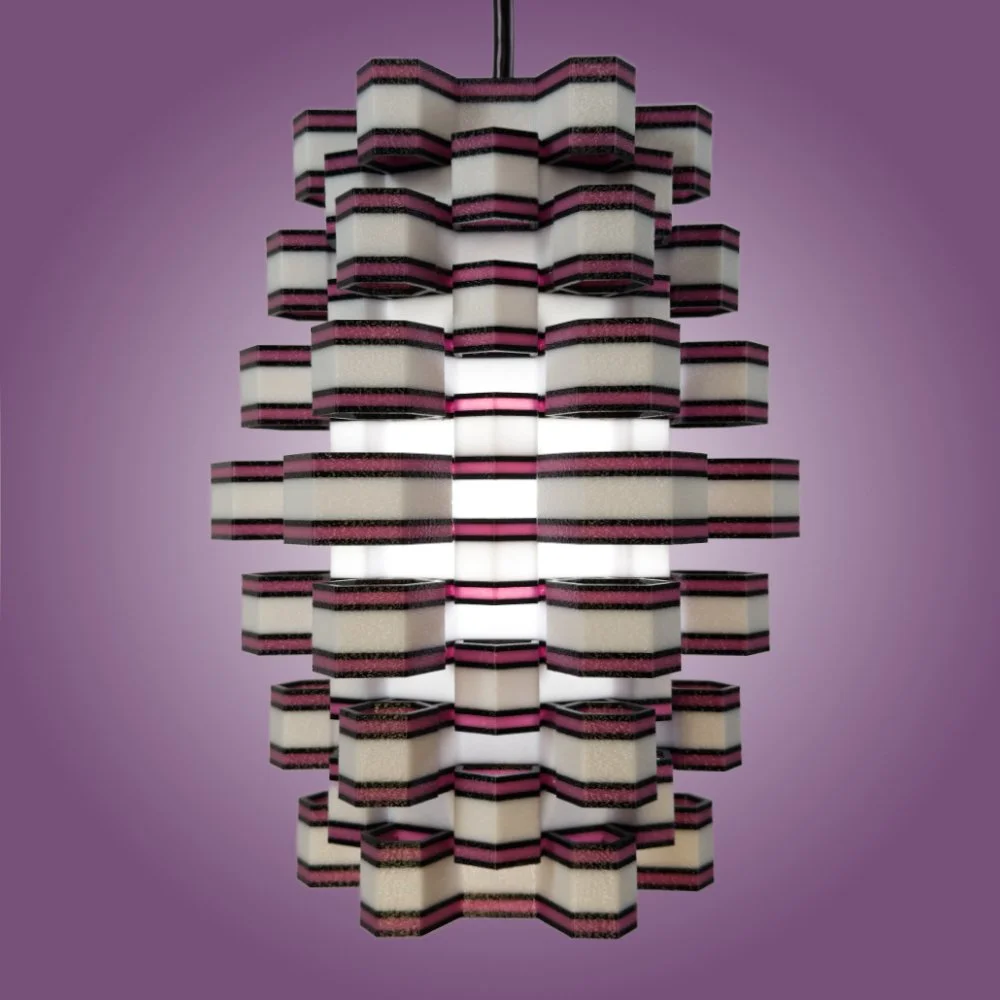 Hexy black and plum pendant lamp seen from the front