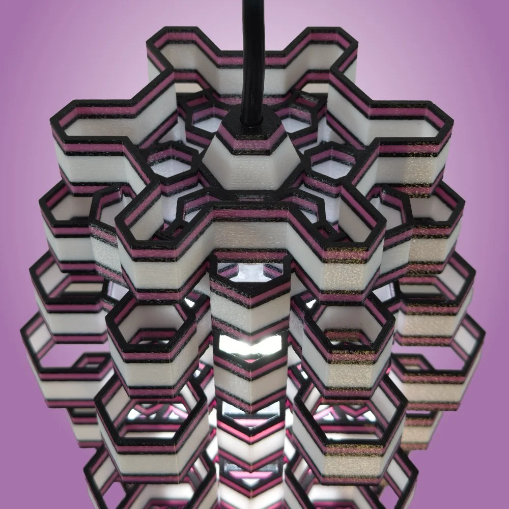 Hexy black and plum pendant lamp seen from the top