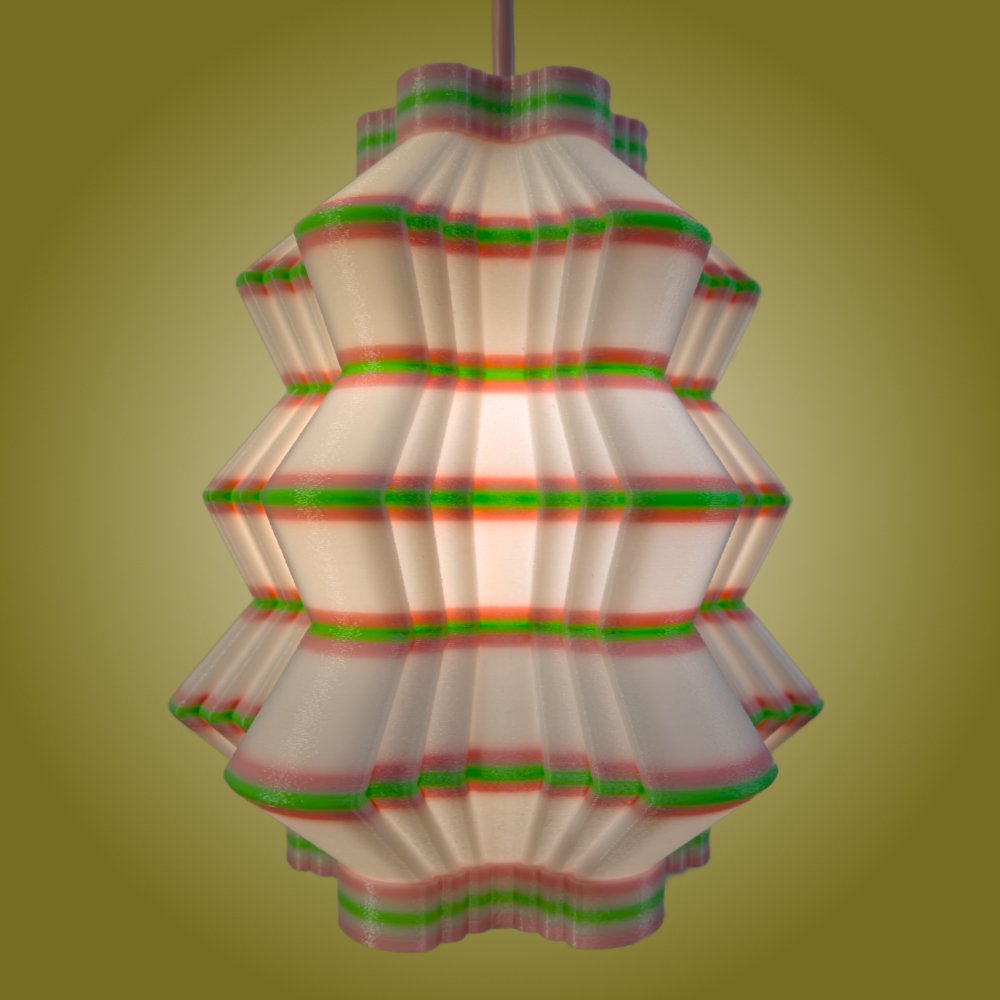 Scallops pink and green pendant lamp seen from the side