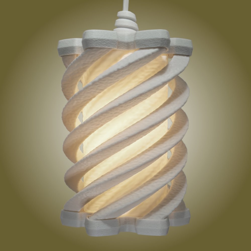 Spiral white pendant lamp seen from the side