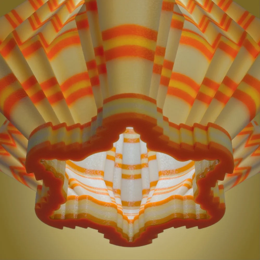 Facets orange and yellow pendant lamp seen from the bottom