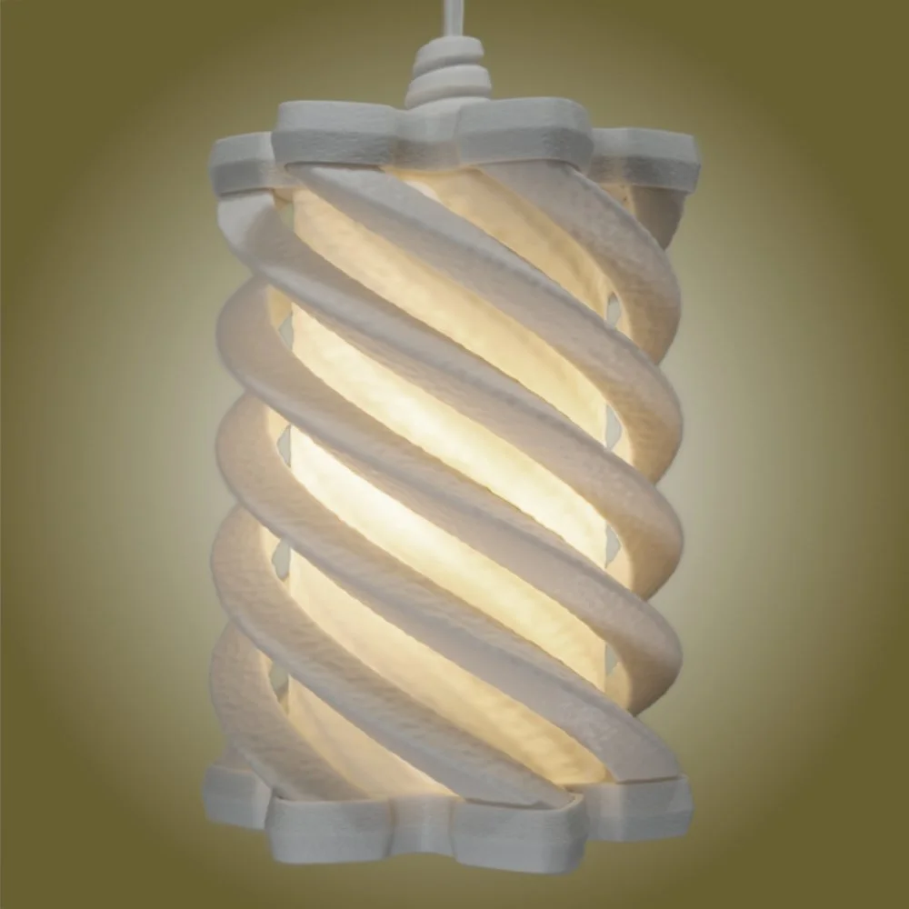 Spiral white pendant lamp seen from the front